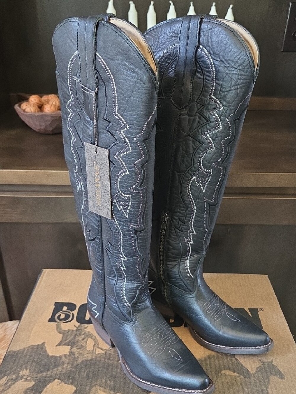 Black Western Cowboy Boots - Tall Stitch Detail - Picture 2 of 9